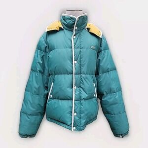 VINTAGE Men's LACOSTE LIVE Down Green Puffer Jacket Hooded Sz 52 Large